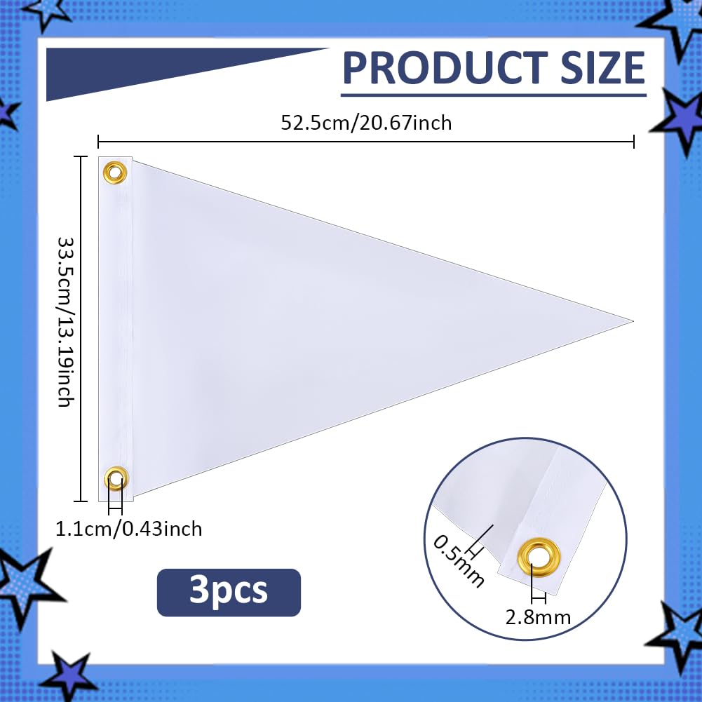FINGERINSPIRE 3PCS Drapeaux de Pennon Triangulaires pour Bateau Polyester 335x525mm Drapeaux de Pennon pour Bateau Drapeau Marin Triangulaire Polyester avec Œillets Dorés Décoration Nautique Blanche