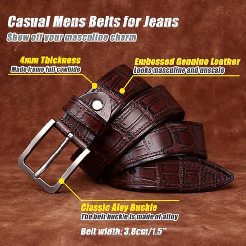 Men's Genuine Leather Casual Belt, Crocodile Embossed Vintage Belt, Thickened Work Belts for Jeans3