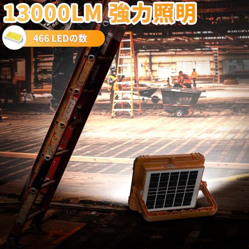 【超高輝型466個LEDチップ】投光器 充電式 作業灯 12000mAH大容量 屋外 フラッドライト 100W 13000LM ソーラー充電/Type-c充電 便携式 5色切替 太陽光発電 IP66防水 磁気設計 アウトドア キャンプ 夜釣り登山 防災 緊急 夜間工事 停電対応 地震対策 車の修理 PSE認証済み [3]