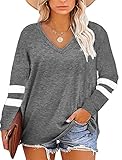 Plus Size Womens Clothing Early Fall Fashion Clothes 2025 Long Sleeve Shirts Trendy Boho Tops for Women Blouses Dressy Business Casual School Teacher Outfits Summer Tee Grey 2XL