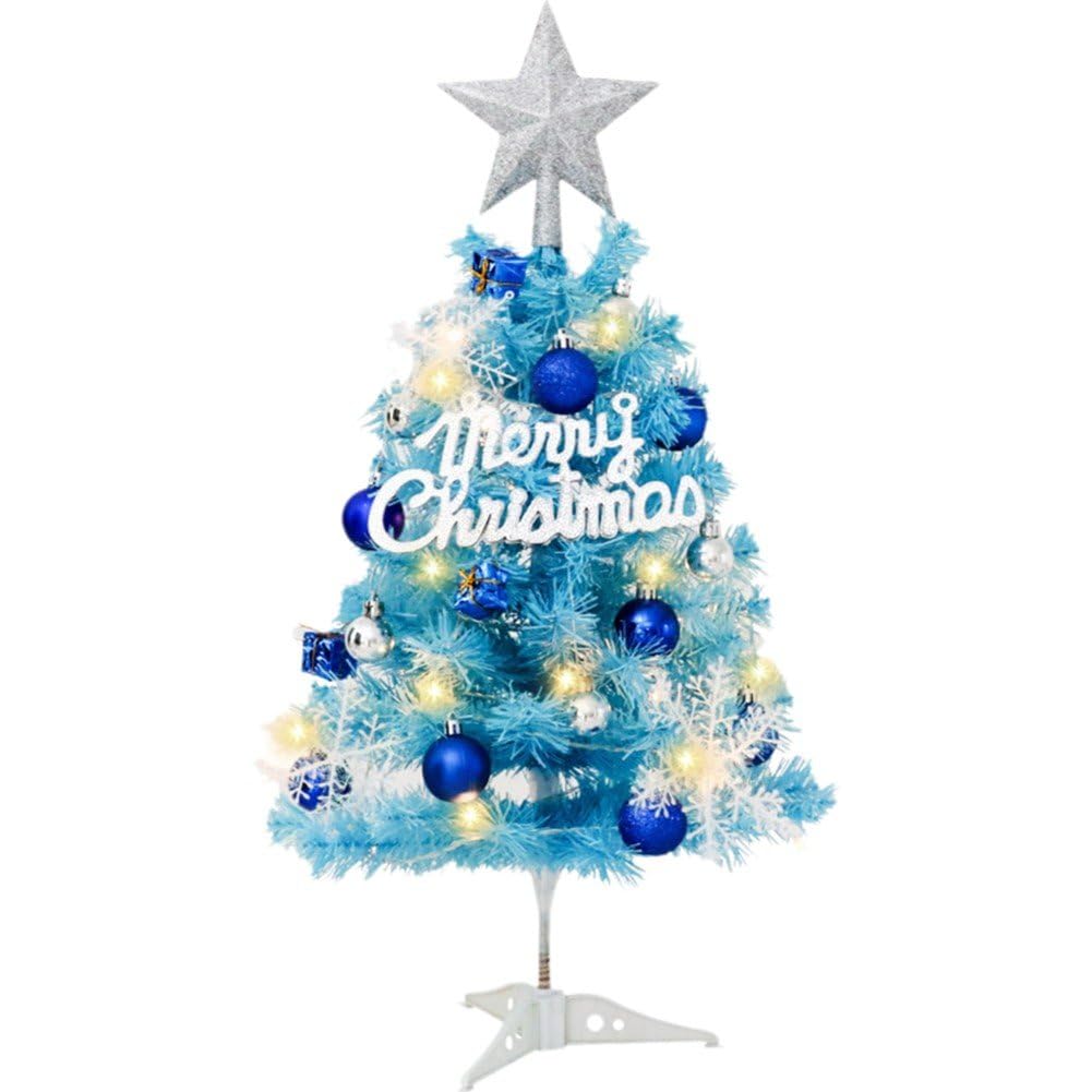 Ppmter Blue Mini Christmas Tree, Artificial Small Christmas Tree With Led Lights Tabletop Ornaments Xmas Tree For Christmas Decoration Gifts