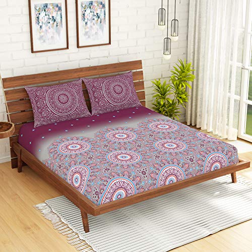 Image of Spaces Atrium 144 TC 100% Cotton King Size Double Bedsheet with 2 Pillow Covers ( 108 inch X 108 inch Inches) - Burgundy, large (ATR-4)