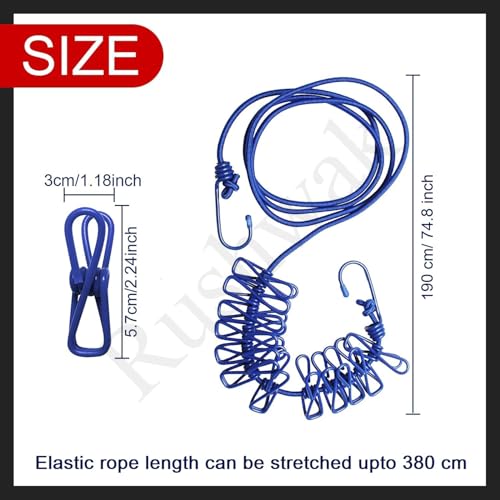 Image of Rushwak Cloth Drying Rope with Hooks (Pack of 3) Elastic Cloth Hanging Rope for Cloth Drying with 12 Clips Cloth Rope for Drying Clothes for Travel Home Outdoor Kapde Sukhane ki Rassi Wire -Multicolor