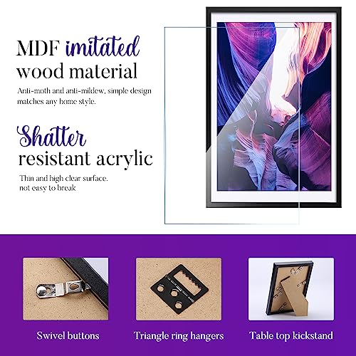 TWING Poster Frames 24X36 Picture Frames Sets of 3, Display pictures 20x30 with Mat or 24 x 36 without Mat, Black Frame For Wall Gallery Art Decor Mounting