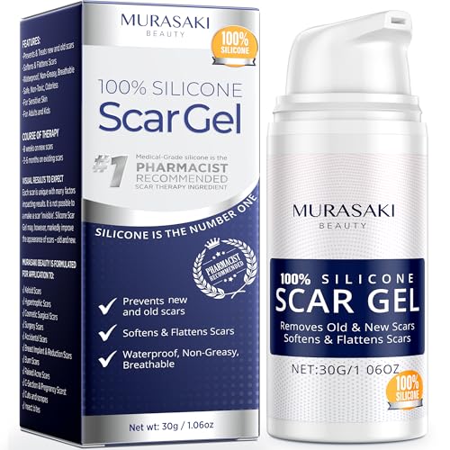 100% Silicone Scar Gel Scar Cream - Advanced Scar Gel for Surgical Scars, C-Section, Stretch Marks, Acne, Injury, Burns, Keloids, Old and New Scars 1.06oz(30g) (Maximum Strength 100% Silicone)