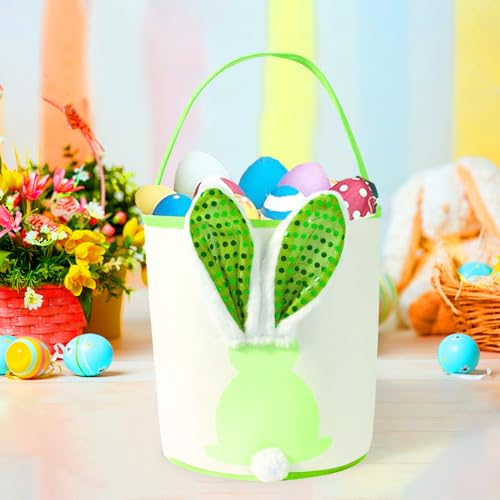 Image of Easter Bunny Baskets Empty with Lights, Large Easter Egg Hunt Baskets for Kids, Canvas Easter Basket Candy Tote Bags with Handles, Easter Decorations Party Supplies (Blue+Pink+Purple)