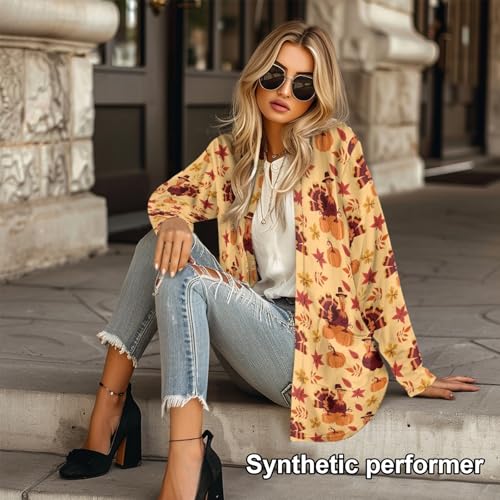 Image of Fall Maple Leaf Cardigan Sweaters for Women Long Sleeve Cardigan Soft Drape Open Front Dusters V-Neck Jackets Dressy