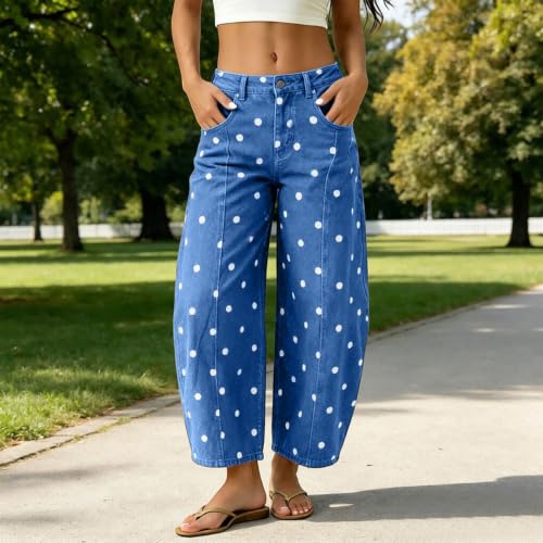 Women Barrel Cropped Jeans Baggy High Waisted Casual Trendy Denim Pants - image 3