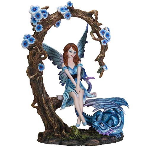 Pacific Giftware Fairytate Fantasy Fairy On The Swing With Dragon Decorative Resin Collectible Figurine Statue #TOP9