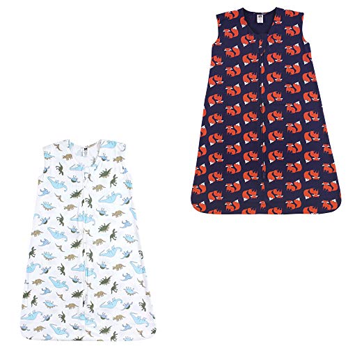 Hudson Baby Unisex Baby Cotton Sleeveless Wearable Sleeping Bag, Dinosaurs and Fox 2-pack, 18-24 Months US