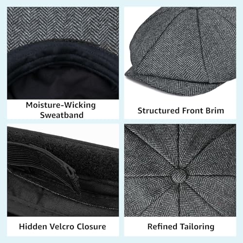 Image of Mens Newsboy Cap High Woolen Tweed Gatsby Hat Ivy Cabbie Flat Golf Cap for Fathers Women Unisex