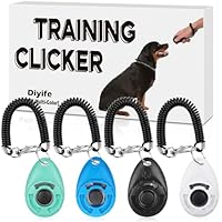 Diyife 4 Stück Hunde Clicker, Multi-Color Trainings-Clicker mit Handschlaufe, Klicker mit Großem Knopf, Hundeerziehung und Hundetraining, für Hund, Katze, Pferd (Cyan + Blau + Schwarz + Weiß)