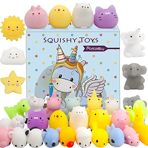 Pokonboy 30 Pcs Squishies Mochi Toys, Mini Kawaii Squishy Animals Squeeze Stress Relief Toys Easter Basket Stuffers Easter Theme Party Favors Easter Egg Filler For Kids #TOP14