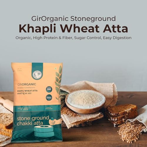 Image of GirOrganic Stoneground 1 kg Khapli Wheat Atta /Flour | Nutrient-Rich Flour for Sourdough, Rotis, and More | Organic, High Protein & Fiber, Sugar Control, Easy Digestion | 100% Whole Emmer Wheat