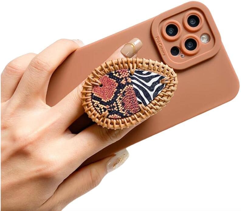 Miniatura 3 de Soporte de mimbre con agarre de mimbre para teléfono inteligente, tableta, accesorio de teléfono celular (tipo A)