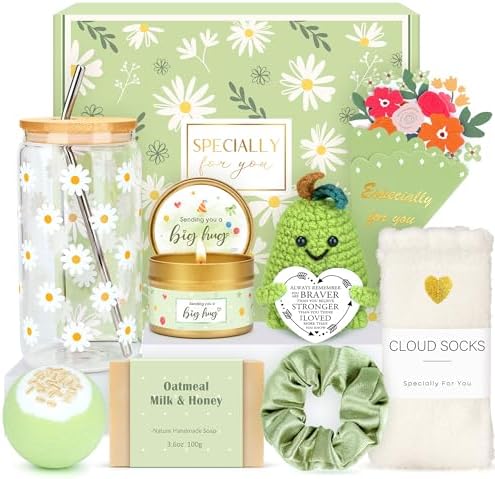 Gift Baskets for Women Unique Birthday Gifts for Women self care cheer up gifts set pick me up gift box for Woman teen girls best friend Sister Ladies Friendship Her - Inspirational Green Present