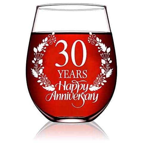 30 Years Happy Anniversary Wine Glass, 30th Anniversary Wedding Gift For Mom, Dad, Wife, Soulmate, Couple Cover