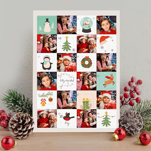 Transparent Gift Calendario de Adviento Personalizado con Fotos en Miniatura. Calendario Adviento Relleno de Chocolate Sorpresa. Decoración de Navidad. Regalos Originales para Familia, Amigos o Pareja
