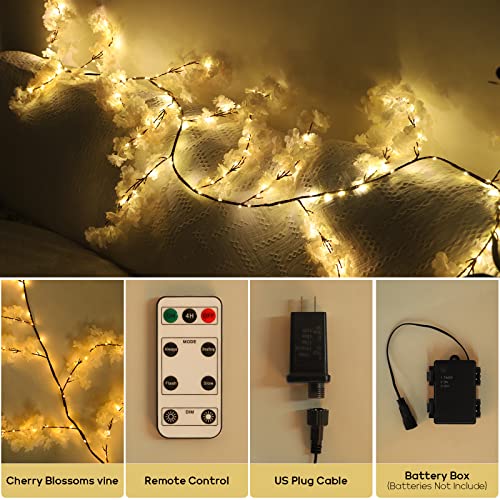 Enchanted Willow Vine With Remote Control, 7.8Ft Lighted Cherry Blossom Willow Vine, 150 Leds Flower Spring Garland Lights, Artificial Plants Tree Vine Lights For Walls Bedroom Living Room Decor #TOP5