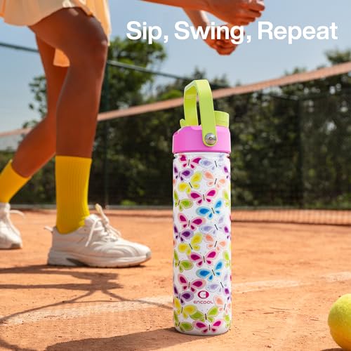 Image of ENCOOL Insulated Water Bottle with Straw Stainless Steel Water Bottle, Leak-Proof, BPA-Free, Double Wall Vacuum Keeps Cold for 24 Hours for Sports, Travel, School (26 oz, Rainbow Butterfly)
