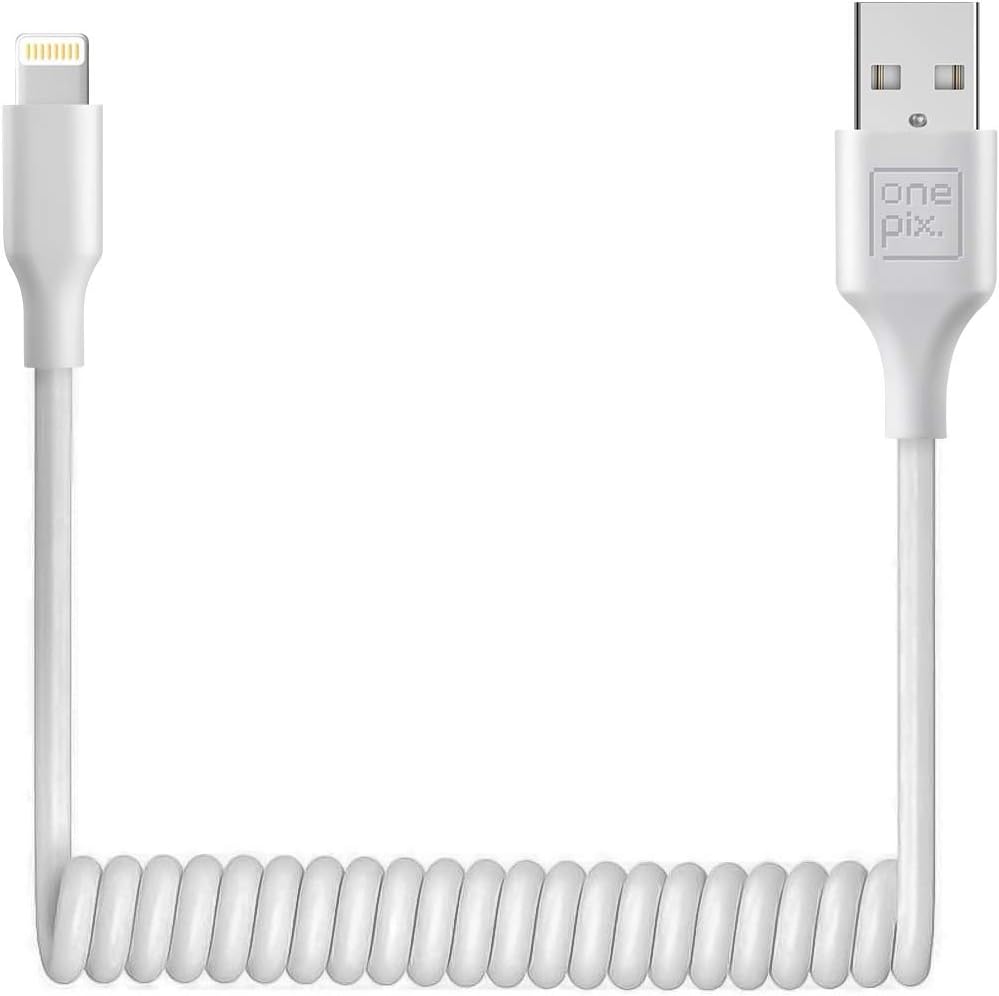 ONE PIX iPhone Charger Cable for Car (3 ft), MFi Certified Coiled Lightning Cable Compatible with iPhone 13Pro Max/13Pro/13/12Pro Max/12Pro/12/11/XS/XS Max/XR/X/8/8 Plus/iPad/iPod (White-2PC)