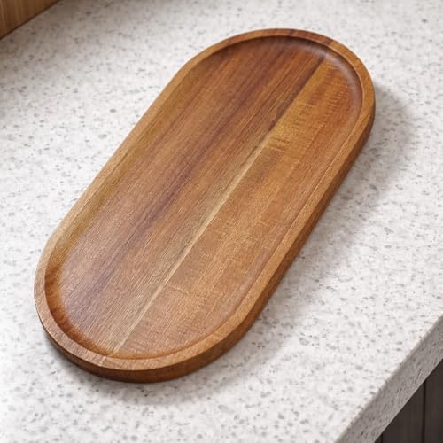 Image of Premium Luxury 100% Natural Acacia Wood 13 x 6 inch Wooden Serving Trays Oval Platters Charcuterie for Party Breakfast Coffee Table Home Decorative Trays (Single Tray)