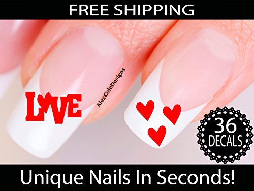 LOVE n' Heart Nail Stickers - Valentines Nail Art - Heart Nail Decals (RED)