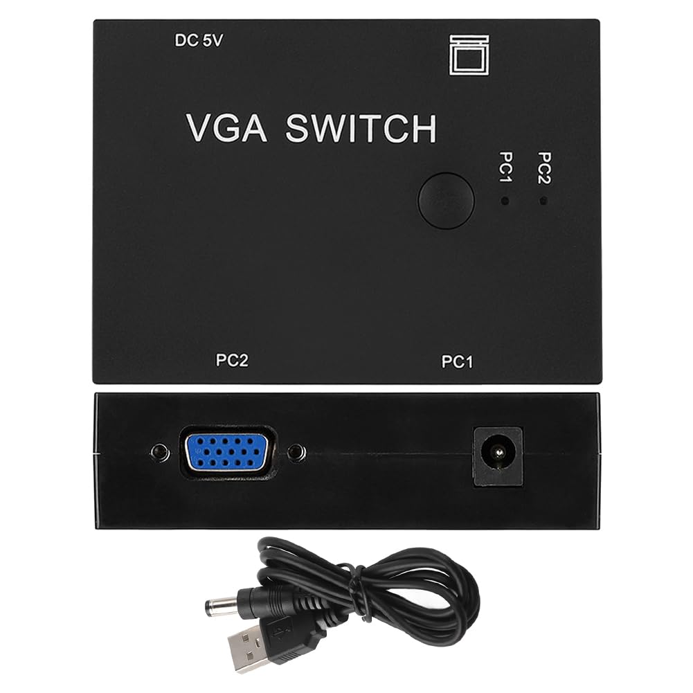 Conmutador VGA de 2 PC a 1 Monitor, VGA Switch 2 Entradas 1 Salida Caja de Selección Splitter Adaptador VGA Resolución, para Ordenador PC Portátil Sobremesa Soporte VGA XVGA SVGA UXGA