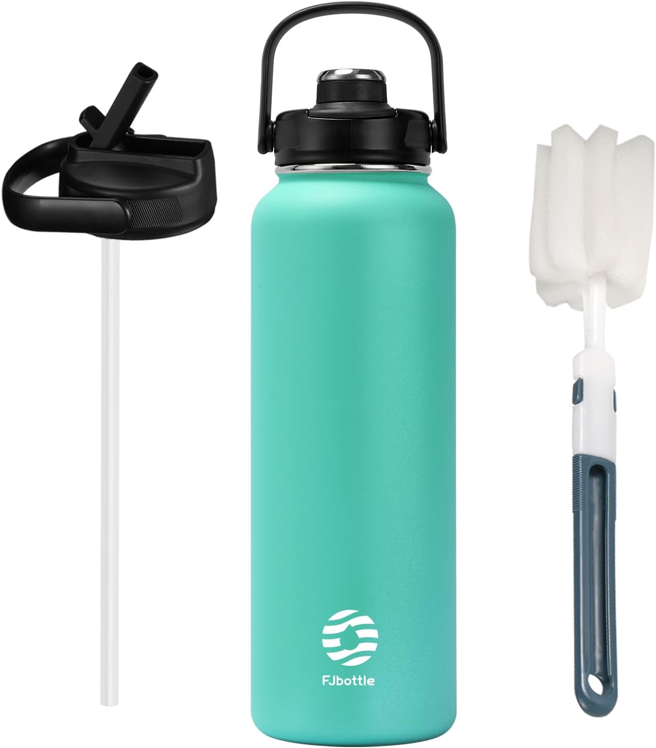 Insulated Sports Water Bottle,Stainless Steel Green Leak Proof Travel Water Bottles 40 oz with 2 Lids(Straw Lid & Spout Lids),Double Walled Keep Hot&Cold for Men Women Go Home,Outdoor,Gym