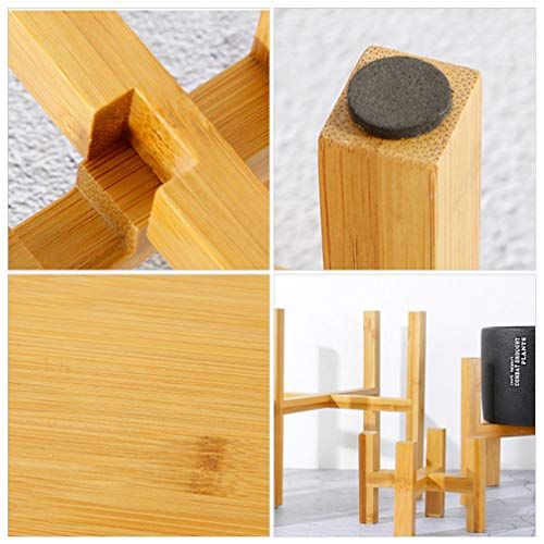 Happyyami Wooden Flower Stand Indoor Plant Stand with Bamboo Tray for Succulents Mini Cacti Display Wood Plant - Image 3