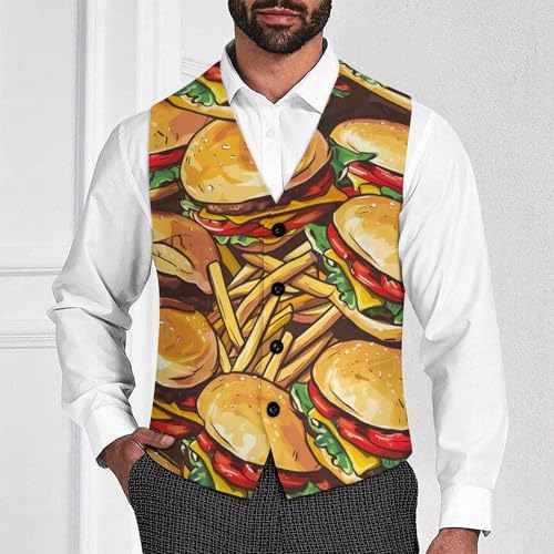 Hamburgers French Fries Novelty Men's Suit Vest Casual Formal Dress Vests Business Waistcoat2