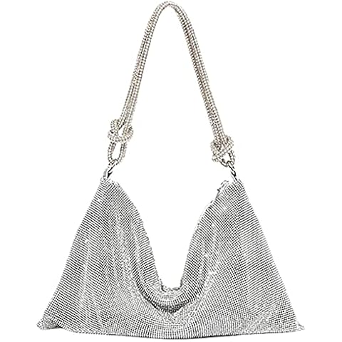 Rhinestone Hobo Bag for Women Chic Evening Handbag Shiny Purse for Travel Vacation 2022, Silver Cover
