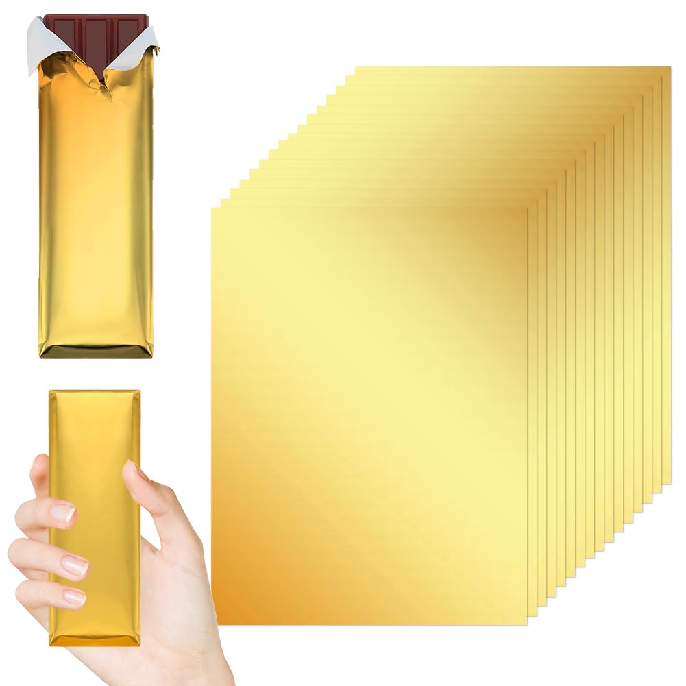 Derkerry 120pcs Chocolate Bar Wrappers - 6 X 7.5 inch Golden Candy Bar Packaging Wrappers Paper with Thick Paper Backing for Homemade Sweets Holiday
