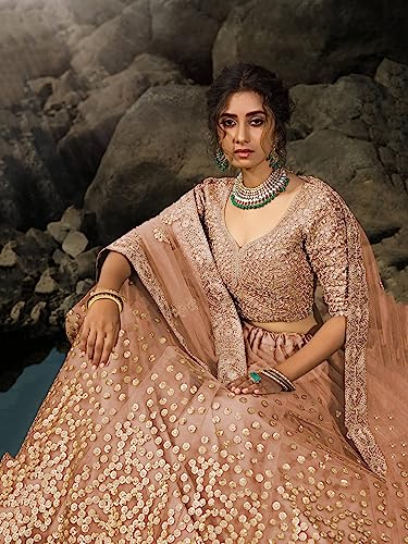 Image of Zeel Clothing Women's Net Semi Stitched Dori & Sequins Embroidered Lehenga Choli With Dupatta Salwar Suit Material (3600-Designer-Wedding-Bridal-Latest-New)