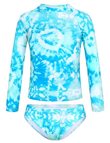 Image of TENVDA Girls Swimsuit Long Sleeve Rash Guard Sets UPF 50+ Two Piece Bathing Suits Size 3-12 Years