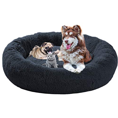 Camas Perros Grandes Lavable,Donuts Gatos calmante para Mascotas, Cojín de Felpa Suave y cálido para Perros medianos con Esponja acogedora Parte Inferior Antideslizante (50cm,Gris Oscuro) Cover