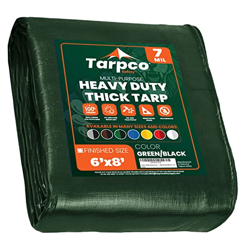Image of Heavy Duty 7 Mil Tarp Cover, Waterproof, UV Resistant, Rip and Tear Proof, Poly Tarpaulin with Reinforced Edges for Roof, Camping, Patio, Pool Cover, Boat (Green /Black 6′ X 8′)