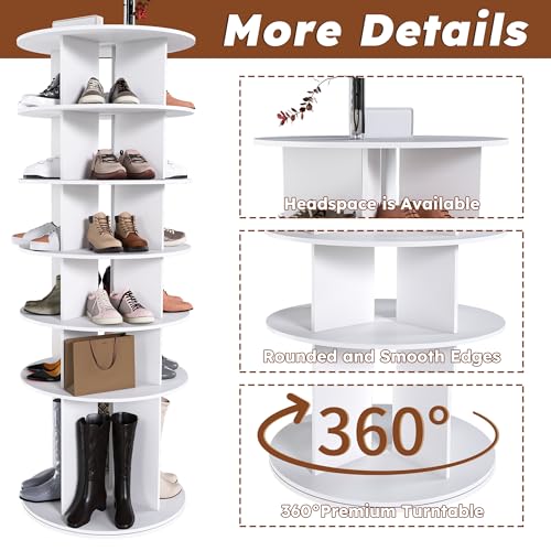 Image of Leavader Tall Rotating Shoe Rack Tower, 6-Tier Spinning Shoe Rack, Free Standing 360 Revolving Shoe Organizer, High Bottom Design Shoe Tower Spinning Storage Lazy Susan for Entryway