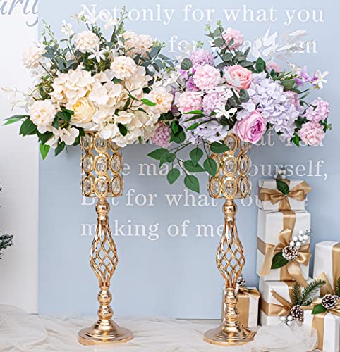24In Metal Diamond Crystal Wedding Centerpiece Vases For Tables Set Of 2, Gold Versatile Tall Flower Holders Centerpiece Flower Stands For Wedding Party Reception Dining Room Living Room Décor #TOP7