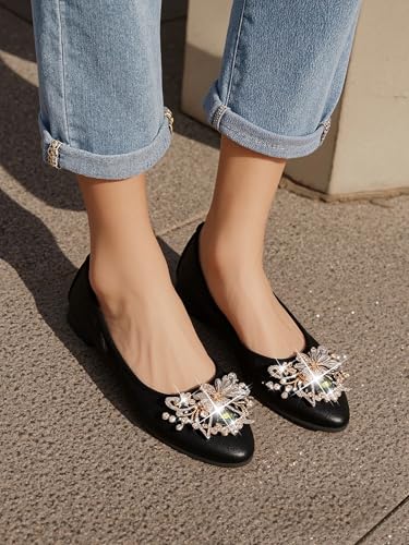 Image of KUNWFNIX Women Ballet Flats Rhinestone Wedding Ballerina Shoes Foldable Sparkly Comfort Slip on Flat Shoes
