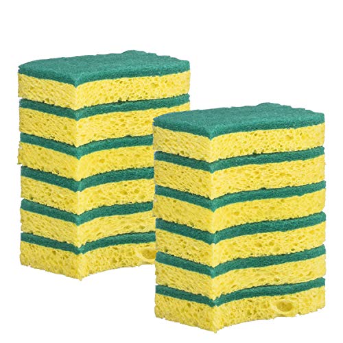 Elite Selection S-Shape Scrub Sponges â€“ Non-Scratch Kitchen Sponges â€“ Heavy Duty Cellulose Scrubbing Sponges for Kitchens, Bathrooms, Housework, and More - [Yellow] - 12 Pack