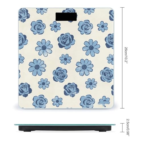 Báscula digital para baño con diseño azul de flores miniatura 2