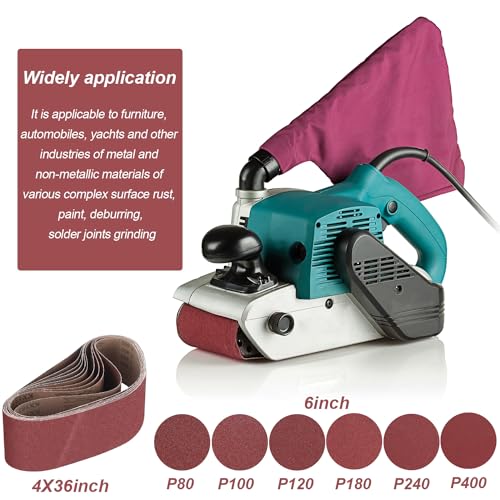 blulu 44 pieces sanding belts and sanding discs set includes 4 x 36 inch belts 80120150240400 grits and 6 inch self adhesive no hole alumina disc for bench combination sander woodworking