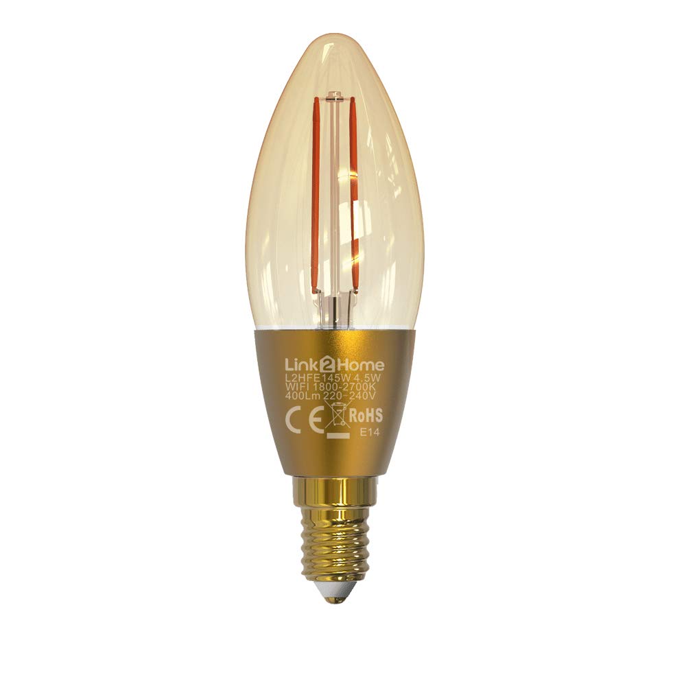 B&Q -  L2Hfe145W Wi-Fi Led Ses (E14) Candle Filament Dimmable BulbWhite 400 Lm 4.5W Lthfe145W