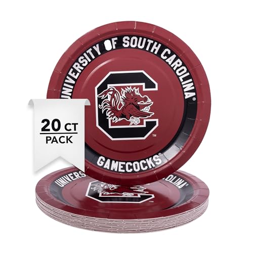 Desert Cactus University of South Carolina Paper Plates USC Gamecocks 20 Count 9 inch Round Tableware for Tailgates, Graduation, Party and Game Day (Design A)