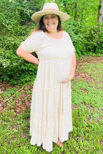 PinkBlush Off Shoulder Ruffle Tiered Maternity Maxi Dress