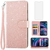 Asuwish Phone Case for Tracfone BLU View 3 B140DL with Tempered Glass Screen Protector and Glitter W