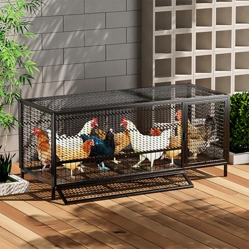 TRAGLO 鶏用ケージ 大型 飼育ケージ 耐久性のある防錆 鶏かご 鶏小屋 ドア付き 給餌が簡単 小動物フェンス 通気性 組み立て簡単 屋外で使用可能(ブラック,130x58x62cm)