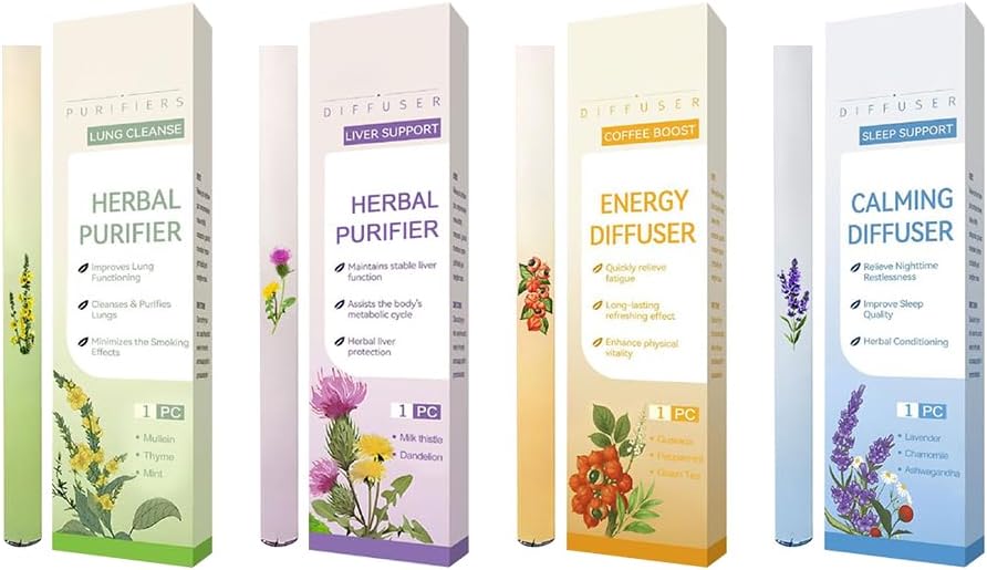 4-in-1 Wellness Herbal Blend Diffuser Set,Upgraded Dual-Action Herbal Purifier Pens for Sleep Support,Stress Relief, Liver Wellness and Oral Fresh Breath,Pocket-Sized Design