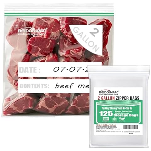 BEIDOU-PAC 2 Gallon Large Food Storage Freezer Bags, 125 Count | Double Zipper, Freshness Easy Open Reclosable Clear Plastic Bags Cover